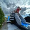 Premium. Hoppeborg med rutsjebane 🎈 Perfekt til børn 6–12 år – sjov til børnefest (T-rex Combi)