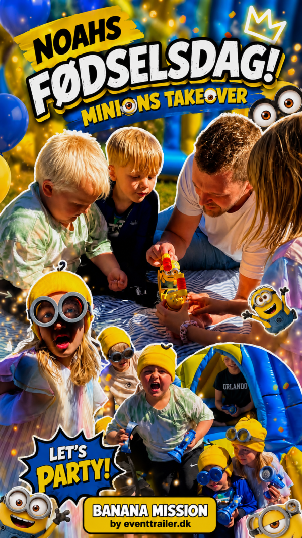 🍌 BANANA MISSION – Børnefødselsdag med Hoppeborg