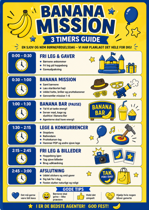 🍌 BANANA MISSION – Børnefødselsdag med Hoppeborg