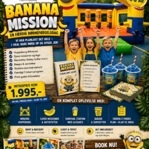 ChatGPT Image 28. apr. 2026, 15.48.03 🍌 BANANA MISSION – Børnefødselsdag med Hoppeborg