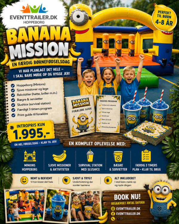 🍌 BANANA MISSION – Børnefødselsdag med Hoppeborg